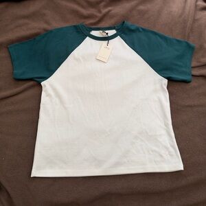Green and White Raglan Baby Tee